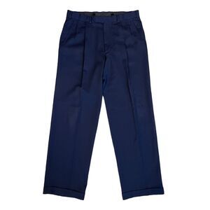 Vintage Burberry London Wool Trousers Navy Blue Pleated Cuffed Dress Pants 36